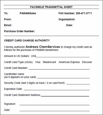 Credit Card Charge Fax Sheet